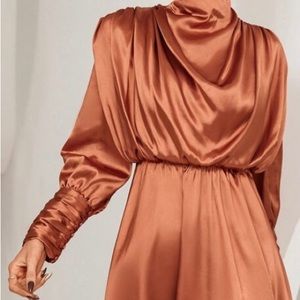 Mock Neck Draped Satin Dress